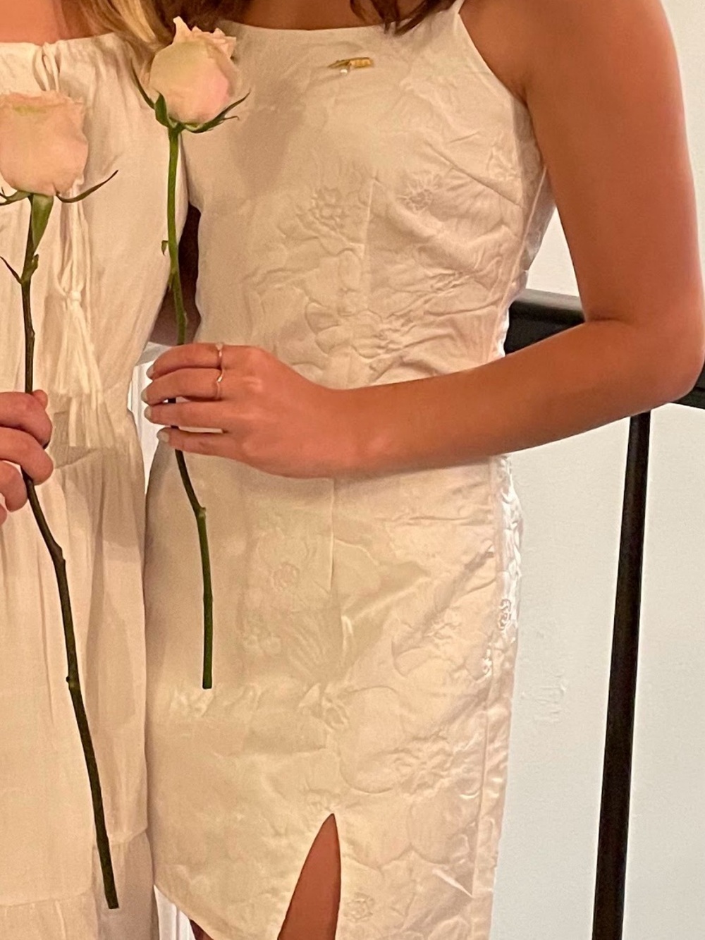 Lulu's White Textured Mini Dress with Front Slit